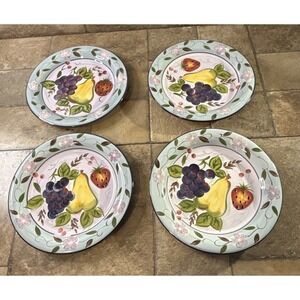Set Of 4 Bella Fruita Rim 10.75" Gibson Elite, Dishwasher & Microwave Safe *READ